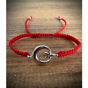 AC Bijuteri Zirkon Ay Yıldızlı Kırmızı Makrome Örgü Bileklik