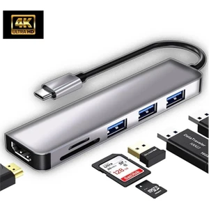 Obrax Macbook Uyumlu Type-C To 4K Ultra Hd 1080P HDMI 2* USB 3.0 Sd Tf Kart Okuyucu Çevirici Hub Adaptör