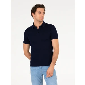 Erkek Lacivert Polo Yaka Slim Fit Basic Merserize T-shirt 50265364-VR033