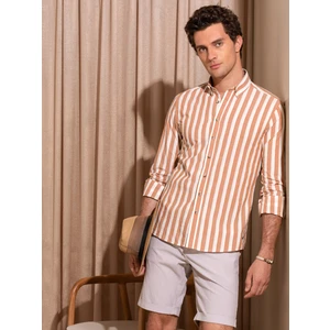 Erkek Kiremit Slim Fit Uzun Kollu Çizgili Gömlek 50265483-VR031