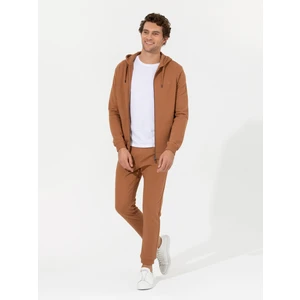 Erkek Camel %100 Pamuk Tam Fermuarlı Kapüşonlu Sweatshirt 50257177-VR015