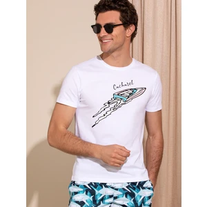 Erkek Beyaz Bisiklet Yaka Slim Fit T-Shirt 50266515-VR013