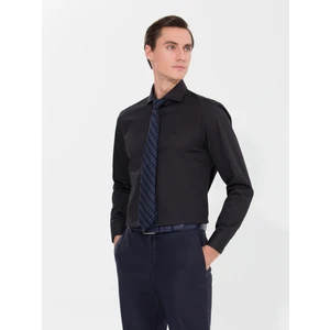 Erkek Siyah Slim Fit Uzun Kollu Basic Gömlek 50268927-VR046