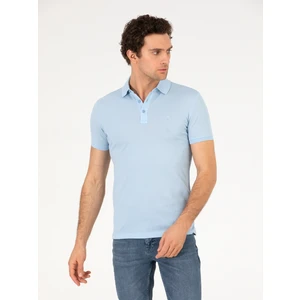 Erkek Buz Mavisi Polo Yaka Slim Fit Basic Merserize T-shirt 50265364-VR095
