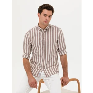 Erkek Kahverengi Slim Fit Uzun Kollu Çizgili Gömlek 50265483-VR029