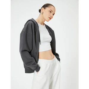 Kapüşonlu Fermuarlı Oversize Sweatshirt Kanguru Cepli