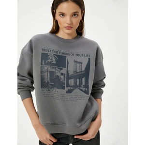 Baskılı Sweatshirt Rahat Kalıp Bisiklet Yaka Uzun Kollu