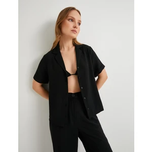 Kısa Kollu Gömlek Düğmeli Dokulu Standart Kesim