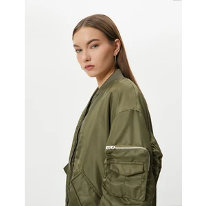 Bomber Ceket Kapaklı Çift Cep Kolej Yaka Fermuarlı