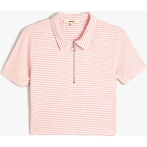 Polo Yaka Tişört Kısa Kollu Yarım Fermuarlı