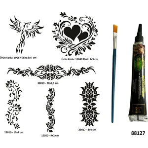 Airbrush Tattoo Kadın Bel Kol Sembolleri Siyah Hint Kınası  Geçici Dövme Yapma Seti