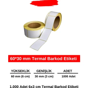 Öz Barkod 60 x 30 mm Barkod Etiketi - 1000 Adet Termal Etiket