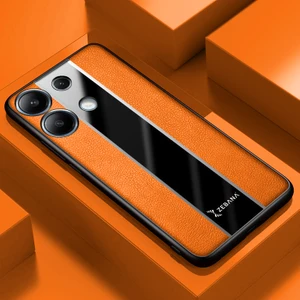 Xiaomi Redmi Note 13 4g Uyumlu Kılıf Zebana Premium Deri Kılıf Turuncu