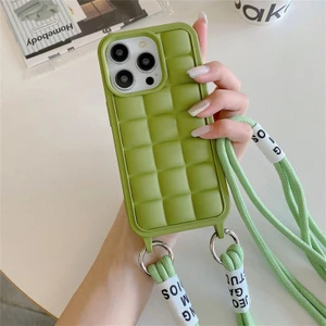 Apple iPhone 15 Pro Max Uyumlu Kılıf Zebana Boyun Askılı Rope Silikon Kılıf Açık Yeşil