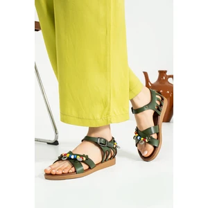 Pembe Potin Şık Aksesuarlı Çapraz Bant Bilekte Tokalı Bodrum Kadın Sandalet 51-195-23