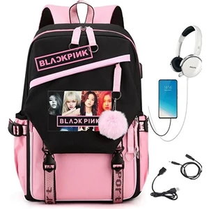 Black Pink USB Şarj Edilebilir Çok Fonksiyonlu Büyük Kapasiteli Su Geçirmez Sırt Çantası (Yurt Dışından)