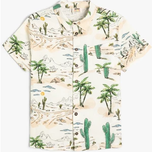 Gömlek Kısa Kollu Yaz Temalı Baskılı Cep Detaylı