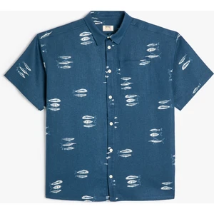 Oversize Gömlek Kısa Kollu Balık Desenli Tek Cepli