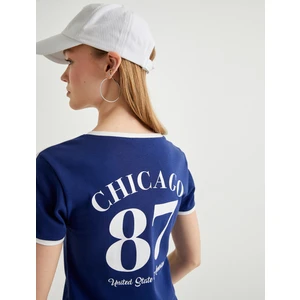 Arkası Baskılı Tişört Çizgili Kısa Kollu Bisiklet Yaka