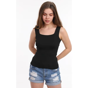 Kadın Siyah Kolsuz Bluz Kalın Askılı Atlet Ince Yazlık Kare Yaka Triko