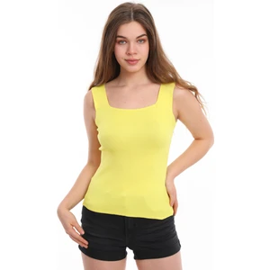 Kadın Sarı Kolsuz Bluz Kalın Askılı Atlet Ince Yazlık Kare Yaka Triko