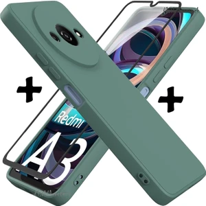 M.TK Moveteck Xiaomi Redmi A3 Kılıf Kamera Korumalı Yumuşak Mat Silikon + 9h Ekran Koruyucu Cam 2'li Set / Poco C61 Uyumlu