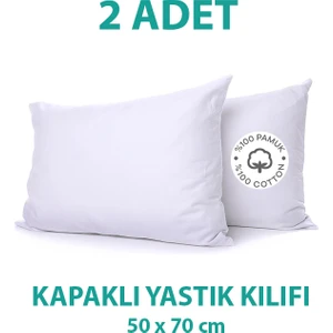 Pamuklu Yastık Kılıfı 2'li Beyaz Renkli Kapaklı 50x70 Yastık Şiltesi İç Astar