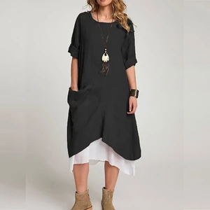 Keten Yazlık Günlük Tasarım Kadın Elbise