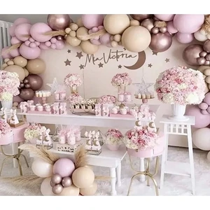 Papatya Süs Evi Toz Pembe Deniz Kumu Krom Pembe Balon Zinciri Seti 100 Adet Balon Pompa ve Zincir