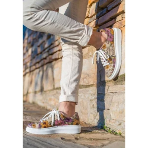 Kadın Vegan Deri Çok Renkli Günlük Sneakers - Smell The Flowers Tasarım