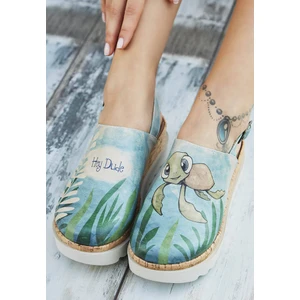 Kadın Vegan Deri Mavi Kalın Taban Sandalet - Caretta-Hey Dude Tasarım