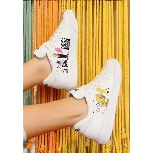 Kadın Vegan Deri Beyaz Sneakers - Best of Tweety and Sylvester Tasarım