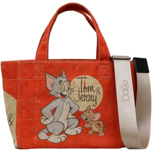 Kadın Vegan Turuncu Medium Tote Bag - Warner Bros Tom & Jerry Tasarım