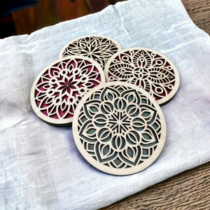 İris Home Standlı Ahşap Bardak Altlığı 4 Adet 10 cm Mandala Desen