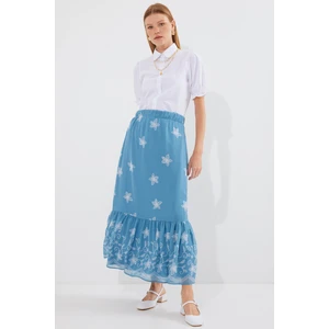 8010 Desenli Şifon Etek - Indigo