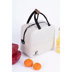Termal Çanta Isı Yalıtımlı Su Geçirmez Yemek Taşıma Beslenme Çantası Askılı Krem