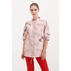 20226 Desenli Oversize Gömlek - Bej