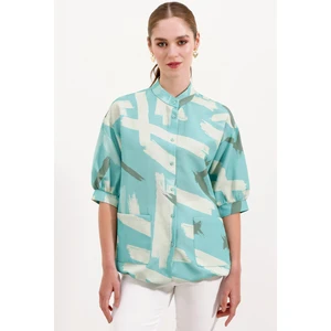 20226 Desenli Oversize Gömlek - Mint
