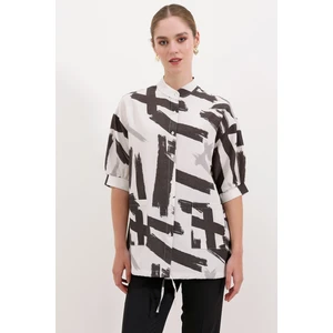 20226 Desenli Oversize Gömlek - Siyah