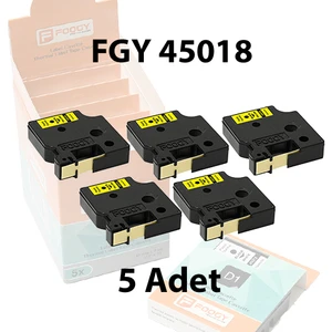 Dymo D1 Muadili Etiket Plastik Sarı - 12 mm x 7 mt - 45018 - Eko Paket 5'li
