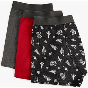 3'lü Boxer Seti Basic ve Uzay Baskılı Pamuklu