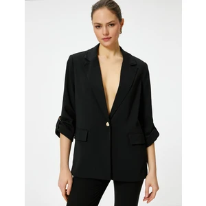 Blazer Ceket Gold Tek Düğmeli Kapaklı Cepli Katlamalı Kollu