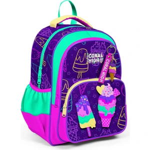 Coral High  Mor Pembe Dondurma Desenli Üç Bölmeli Okul Sırt Çantası 23655