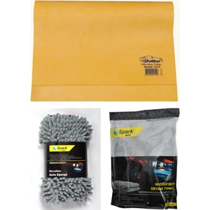 3219 Güderi Oto Kurulama Bezi & Spark 7040 Yıkama Süngeri & Spark 2316 Peluş Bez (3'lü Set)