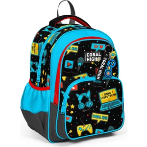 Coral High Kids Siyah Mavi Gamer Desenli Üç Bölmeli Okul Sırt Çantası 23659