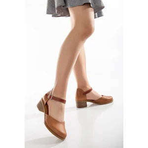 Analin Shoes Kadın  Deri Bilekten Bağlı Sandalet Kadın Deri Sandalet  Taba 40