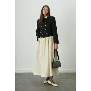 Katy Gabardin Büzgülü Etek Vanilya