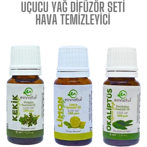 Ein Natur Uçucu Yağ Hava Temizleyici Difüzör Seti, Okaliptüs, Limon ve Kekik Uçucu Yağları