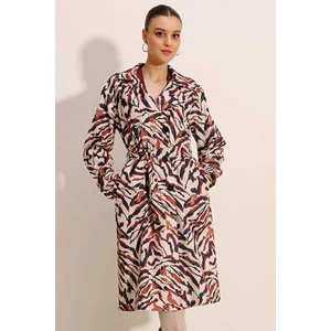 5853 Desenli Kruvaze Yaka Trençkot - C. Bej