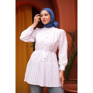 Beyaz Piliseli Poplin Tunik